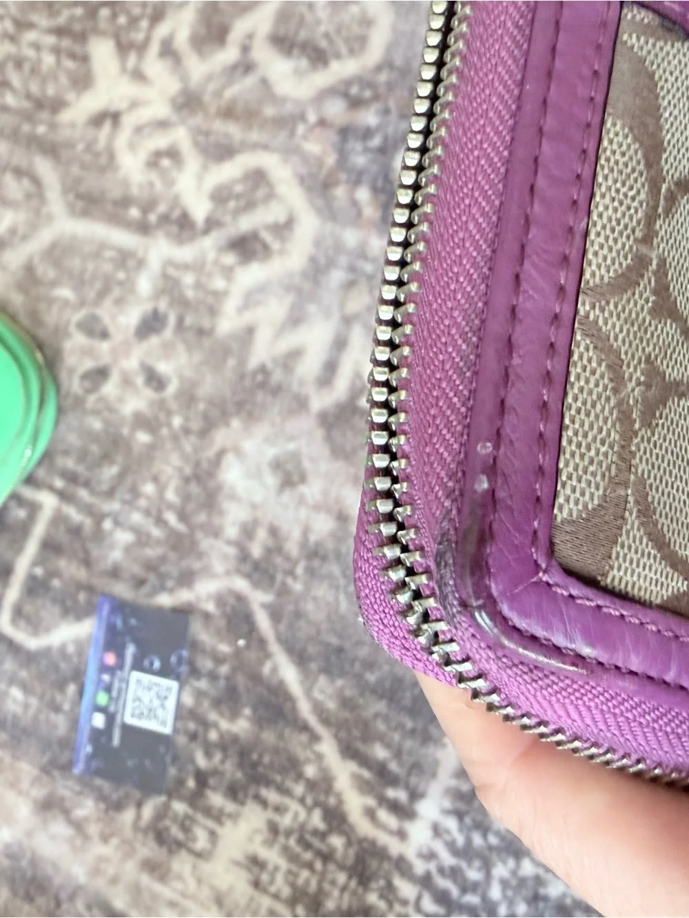 Coach Signature Canvas Wallet with Purple Leather Accent